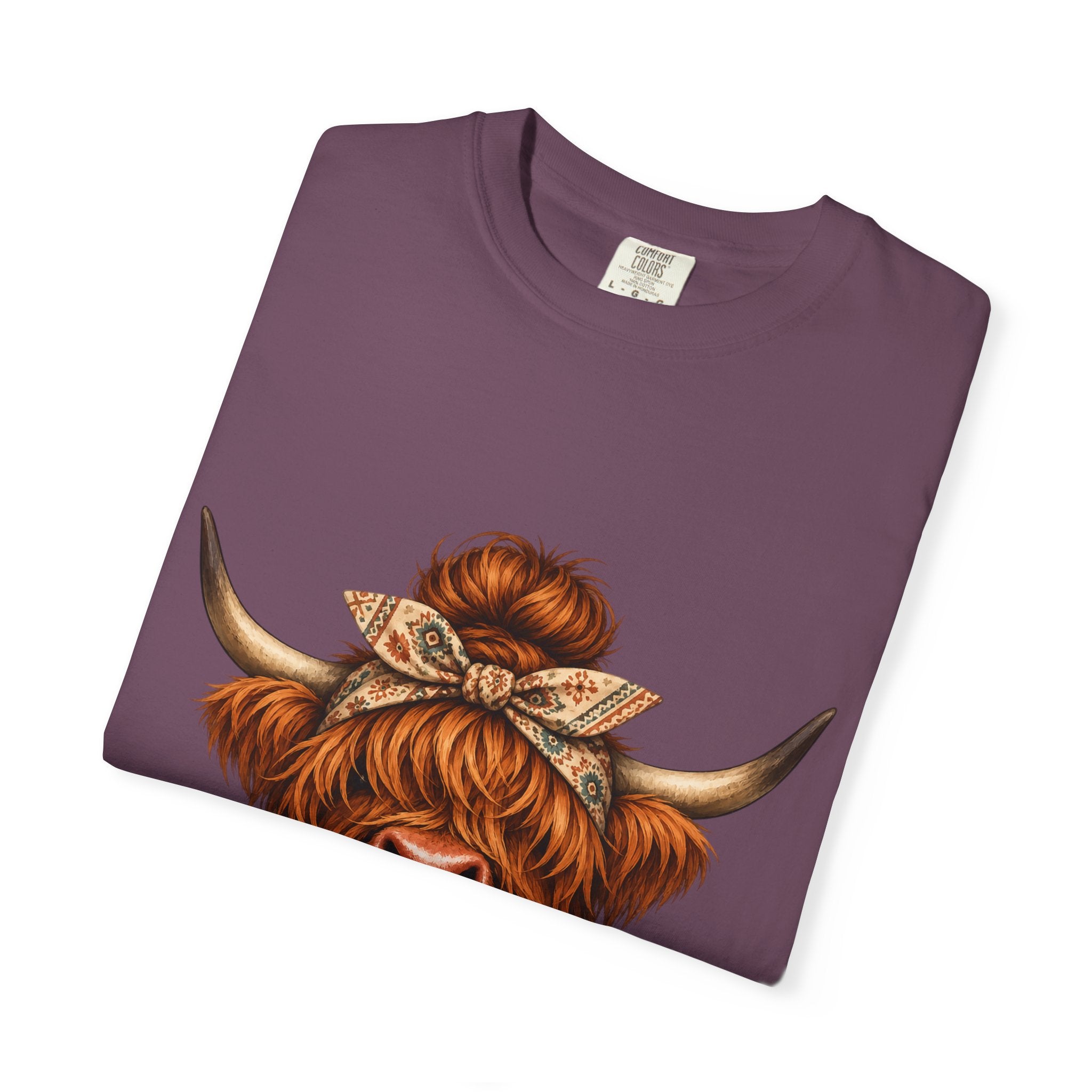 Highland Cow Coffee T-Shirt – Cute Scottish Cow Holding Coffee Graphic Tee