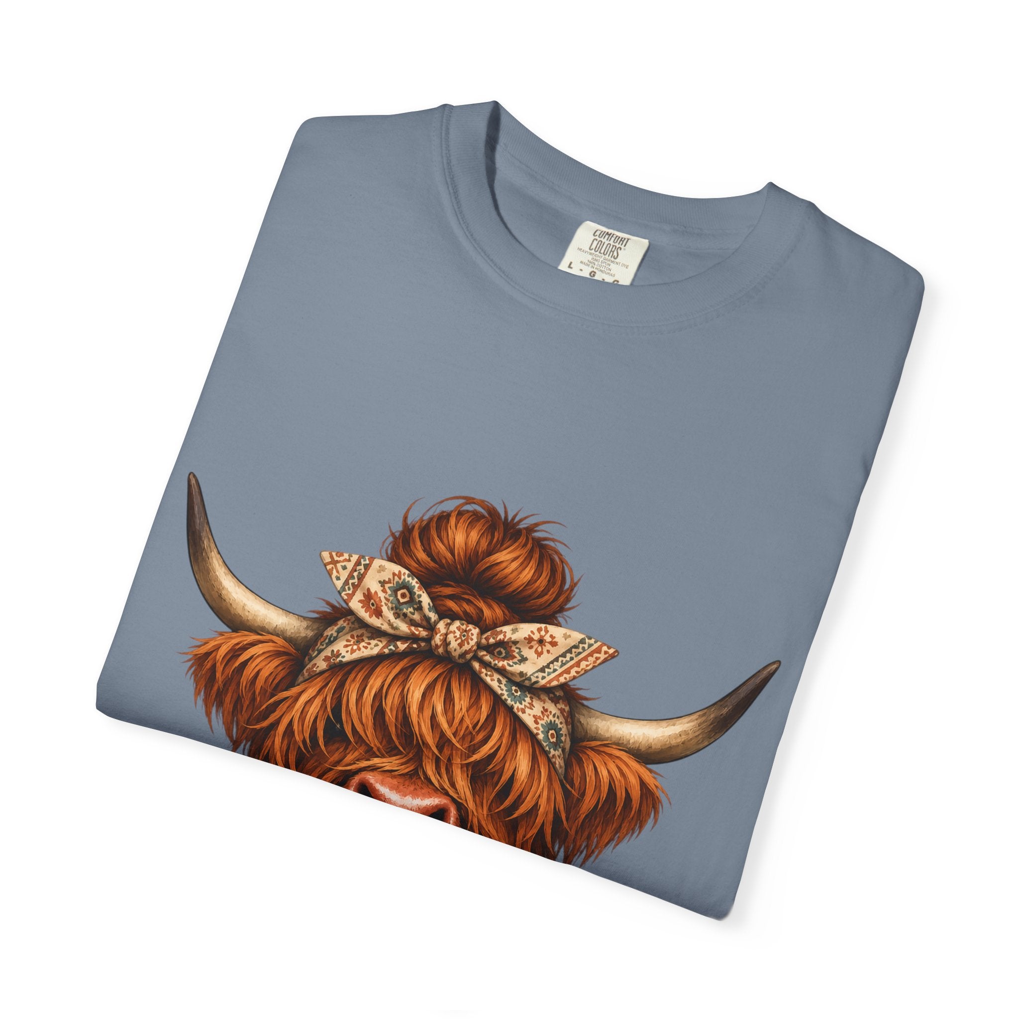 Highland Cow Coffee T-Shirt – Cute Scottish Cow Holding Coffee Graphic Tee