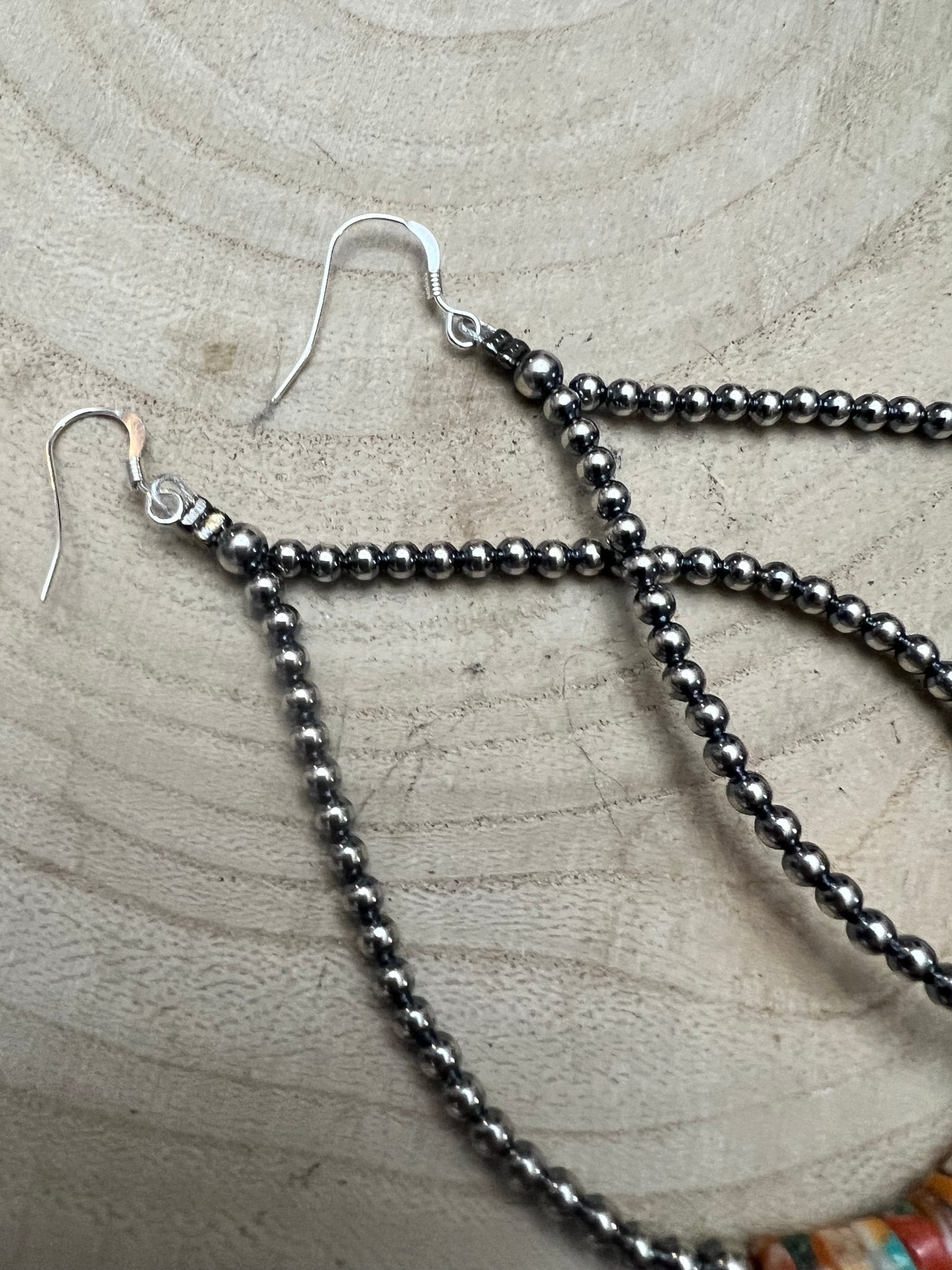 3mm Sterling Silver Pearl Teardrop with Orange Spiny Oyster/Turquoise Earrings - 4 inch drop