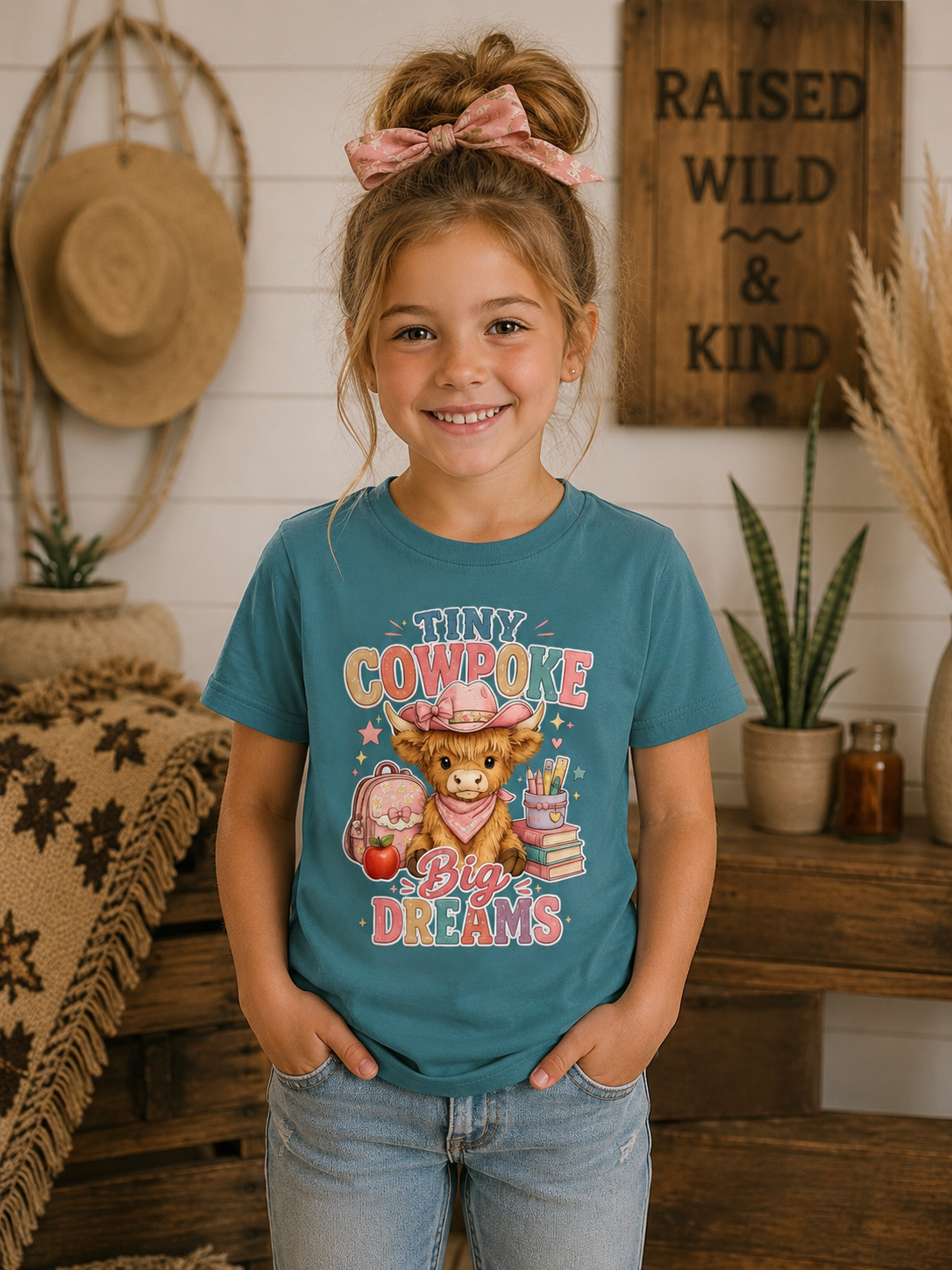 Tiny Cowpoke, Big Dreams | Western Back-to-School Graphic Tee (Girl)