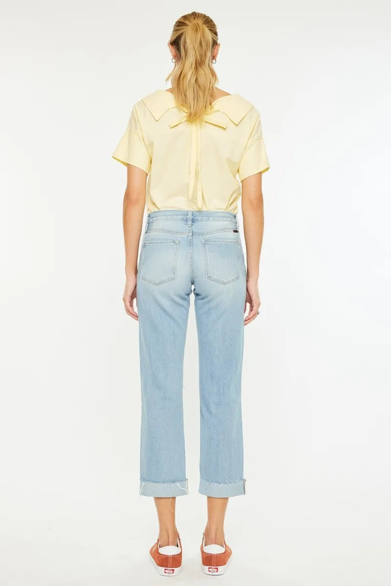 Kancan Mid Rise Distressed Boyfriend Jeans