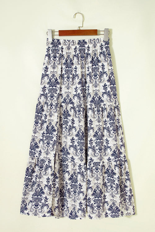 Boho Floral Tiered Maxi Skirt Split