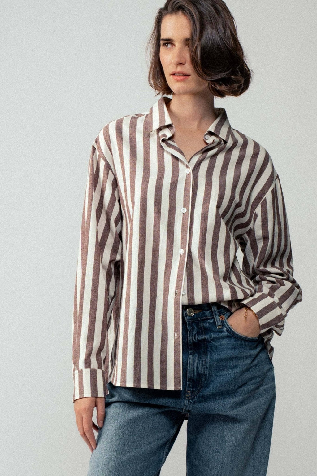 Outlaw Button Down Collared Shirt- Brown and Olive