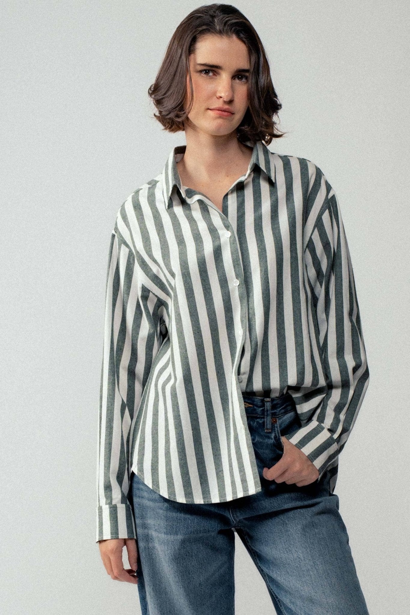 Outlaw Button Down Collared Shirt- Brown and Olive
