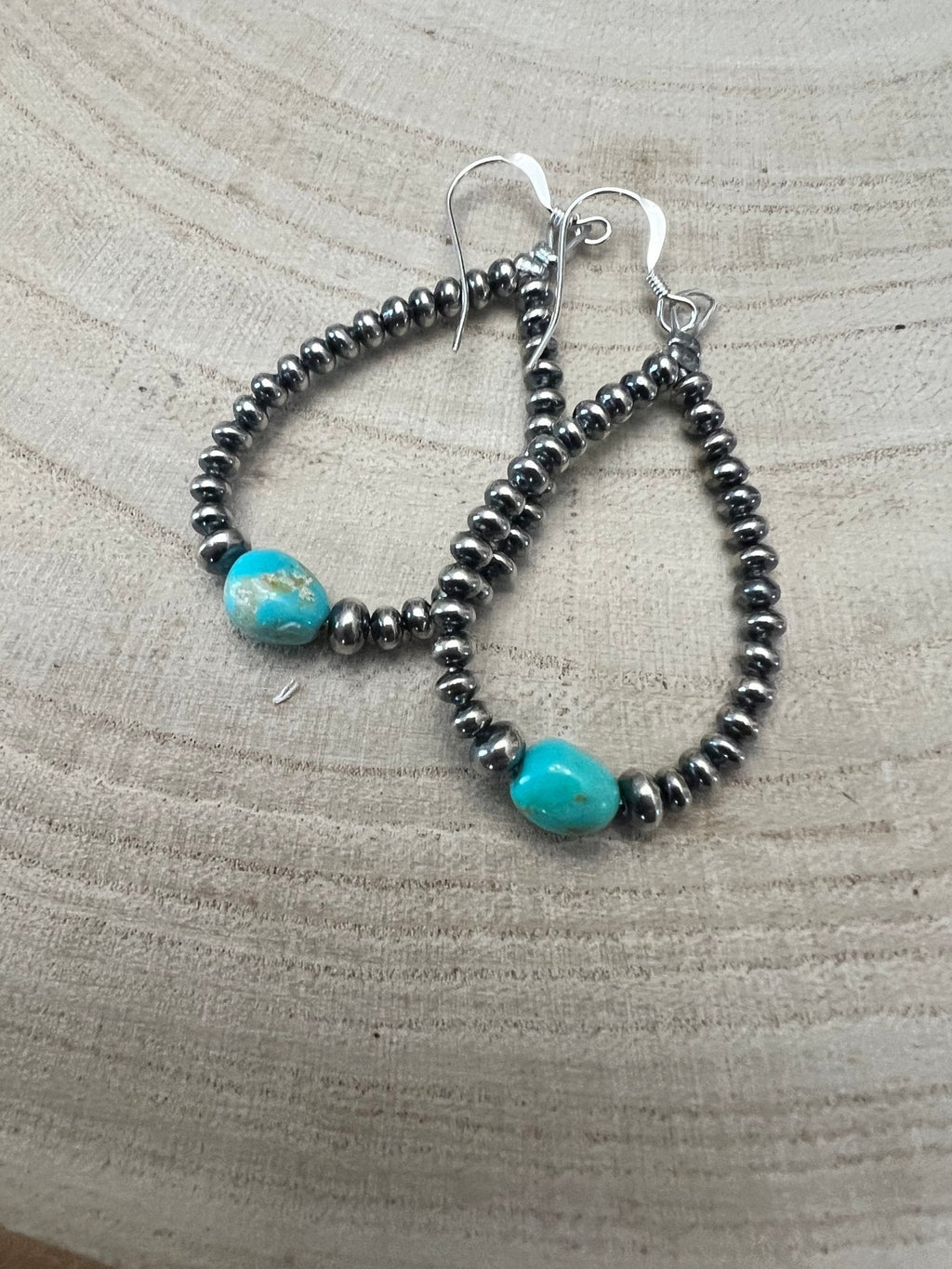 Sterling Silver Pearl & Turquoise Teardrop Earrings - 2 1/2 inch drop