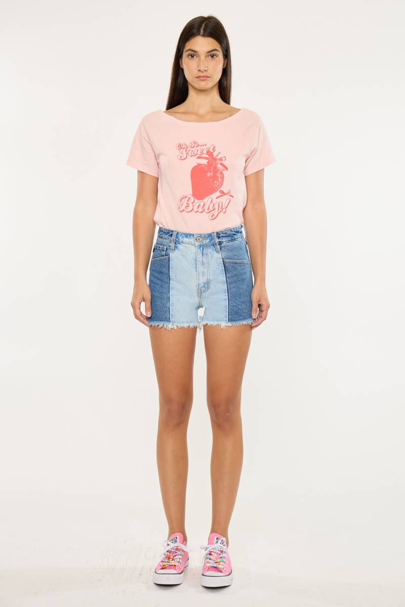 Kan Can Two-Tone Color Block Ultra High-Rise Denim Shorts