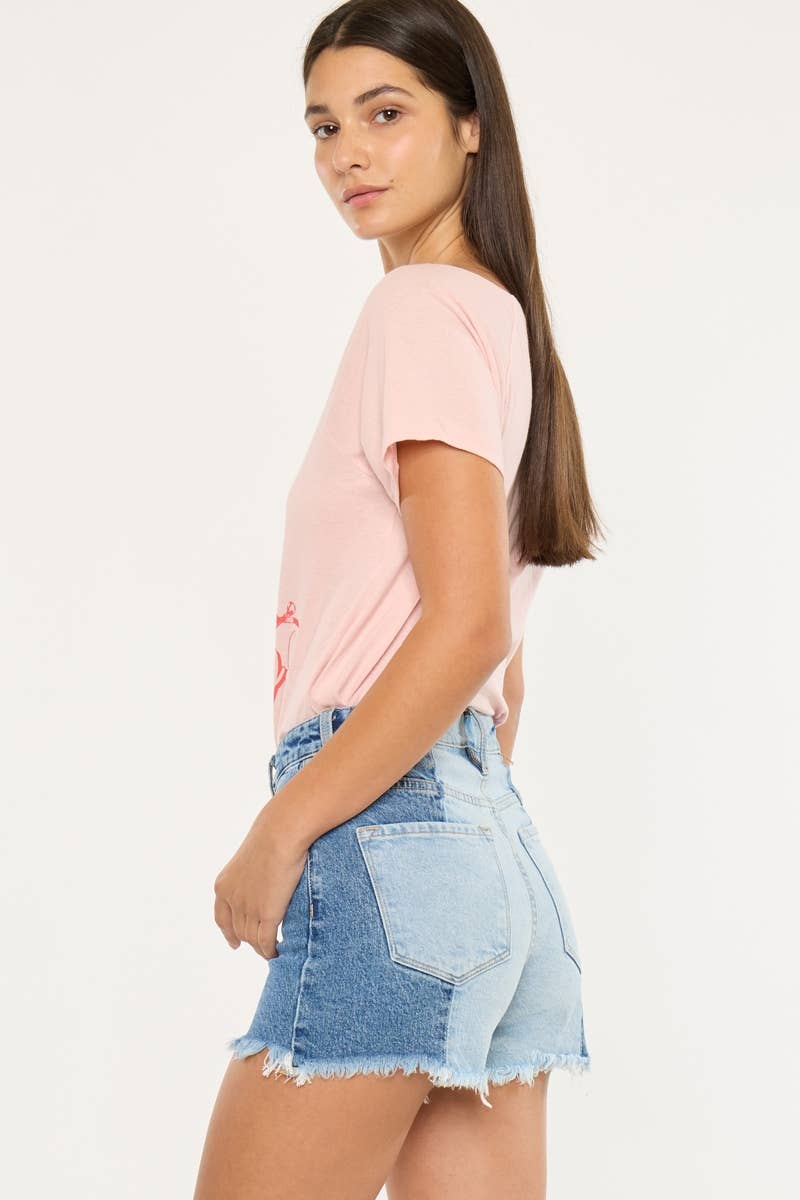 Kan Can Two-Tone Color Block Ultra High-Rise Denim Shorts