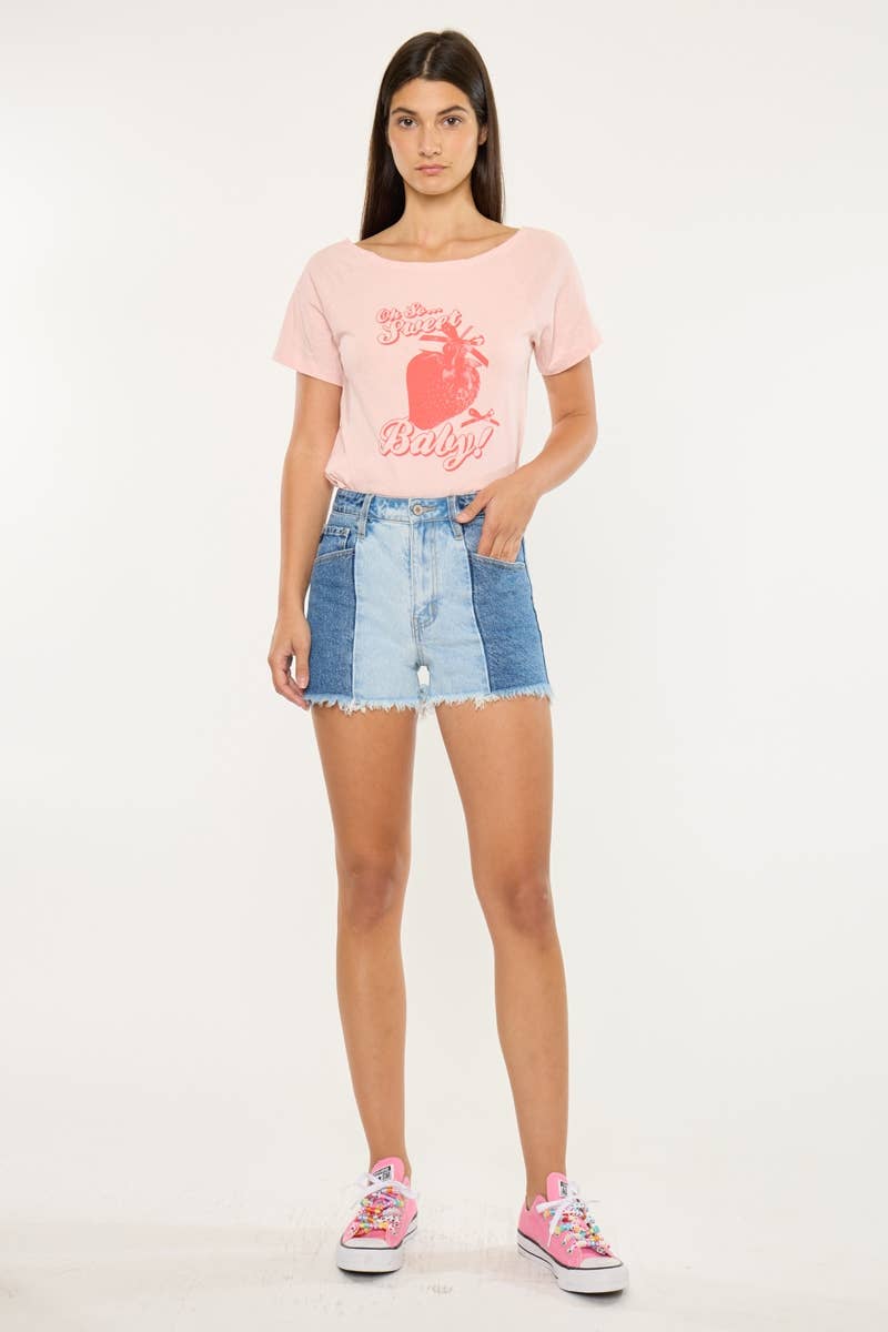 Kan Can Two-Tone Color Block Ultra High-Rise Denim Shorts